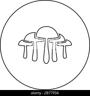 Pilzsymbol in kreisrundem Umriss schwarze Farbvektor-Abbildung flaches, einfaches Bild Stock Vektor