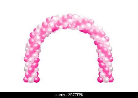 Ballon Archway Door Pink and White, Arches Wedding, Balloon Festival Designelemente mit floralem Bogendesign, isoliert auf weißem Hintergrund Stockfoto