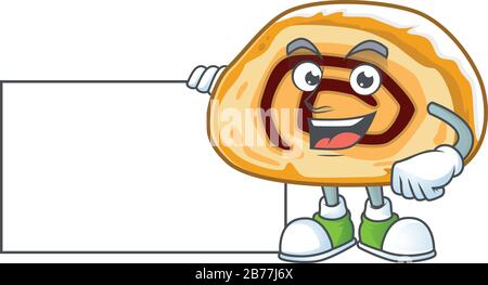 Lustige schweizer Roll-Cartoon-Design Daumen hoch mit weißem Brett Stock Vektor