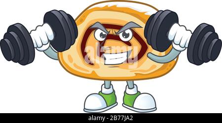 Maskottchendesign von Grinning Fitness Übung swiss Roll Lift Up Barbells Stock Vektor