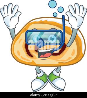 Ein Cartoon-Design von swiss Roll Trying Diving Brille Stock Vektor