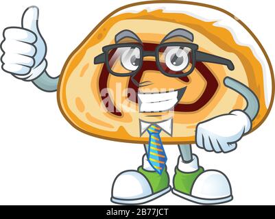 Swiss Roll erfolgreiches Cartoon-Design Mit Brille und Krawatte Stock Vektor