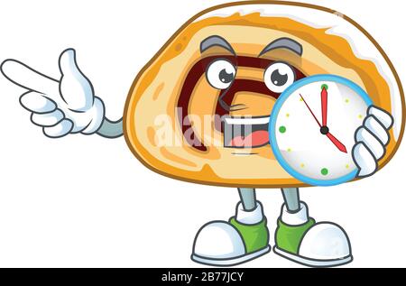Cartoon-Charakter-Stil der fröhlichen schweizer Rolle mit Uhr Stock Vektor