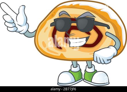 Süßer schweizer Roll-Cartoon-Character-Design mit schwarzer Brille Stock Vektor