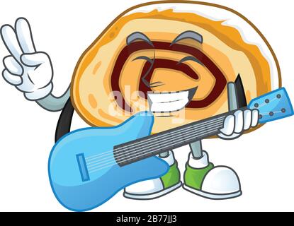 Abendbrot mit talentiertem schweizer Roll-Cartoon-Design und Gitarre Stock Vektor