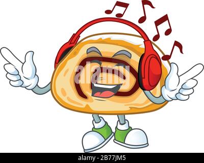 Cartoon-Maskottchen-Design von swiss Roll mit Musik Stock Vektor