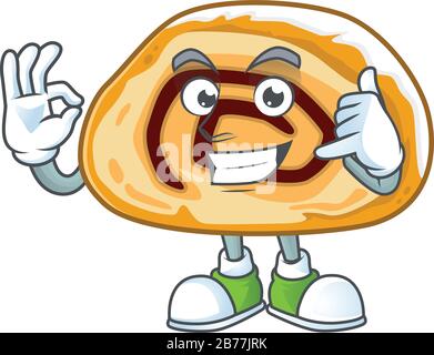 Nennen Sie mich lustige Geste schweizer Roll-Maskottchen-Cartoon-Design Stock Vektor