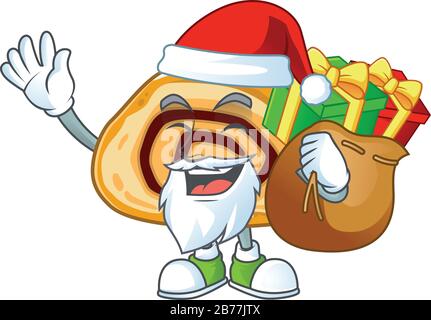 Schweizer Roll-Cartoon-Charakter des Weihnachtsmanns mit Geschenkbox Stock Vektor