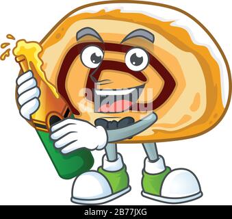 Mascot Cartoon-Design der schweizer Rolle mit einer Flasche Bier Stock Vektor