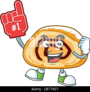 Swiss Roll im Cartoon-Charakterdesign mit Schaumstofffinger präsentiert Stock Vektor