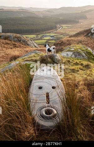 Wenn Sie im Cairnsmore des Fleet National Nature Reserve spazieren, arbeiten Sie an den Clints von Dromore, Rosnes Benches, Galloway, Schottland, Großbritannien Stockfoto