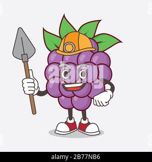 Eine Illustration der Figur des Boysenbeeren Fruchtscartoon Maskottchens als cooler Bergmann Stockfoto