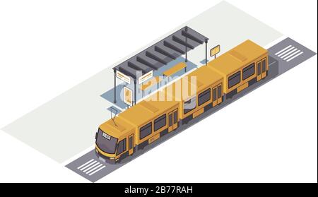 Straßenbahn-Haltestelle isometrische Farbvektorabbildung Stock Vektor