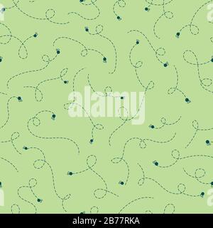 Fliegende Insekten nahtloses Vektormuster in Grün Stock Vektor