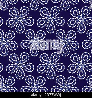 Vektorblau Shibori größeres Blumenmuster nahtloser Hintergrund. Geeignet für Textil, Geschenkverpackung und Tapete. Stock Vektor