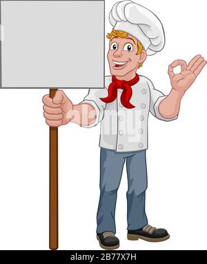 Koch Cook Baker Man Cartoon Holding Sign Stock Vektor