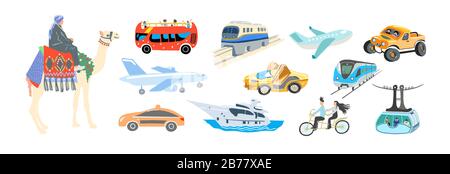 Satz Handzeichnung flacher Transport - verschiedene Transportmittel, Stock Vektor