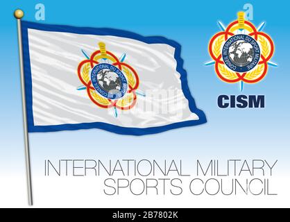 Flagge und Symbol des Internationalen Militärsportrates, CISM, internationale Organisation, Vektordarstellung Stock Vektor