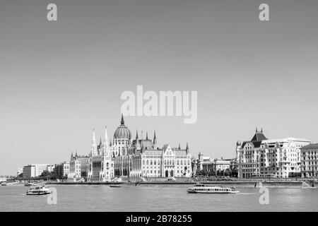 Schädlings-Parlament Schwarz-Weiß-Bild Budapest Stockfoto