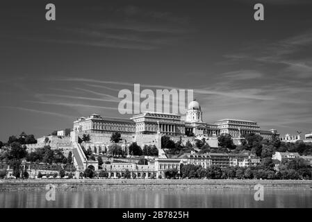 Buda-Burg Schwarz-Weiß-Bild Stockfoto