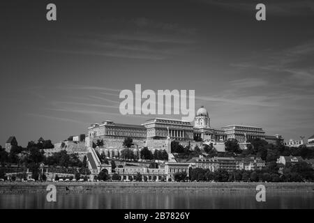 Buda Castle Schwarz-Weiß-Bild Stockfoto