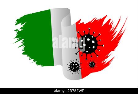 Italien Flagge Coronavirus. 2019-nCoV-Ausbruch stoppen. Coronavirus Gefahr eine Risikoerkrankung und eine Grippeausbreitung. Italienische Flagge mit Corona-Virus-Konzept. Illustratio Stock Vektor