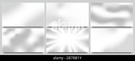 Abstrakter Halbtonhintergrund. Gewelltes Punktmuster, gezwirntes Punktmuster und Pop Art- oder Comic-Texturkulisse mit Halbtonabstufung Stock Vektor