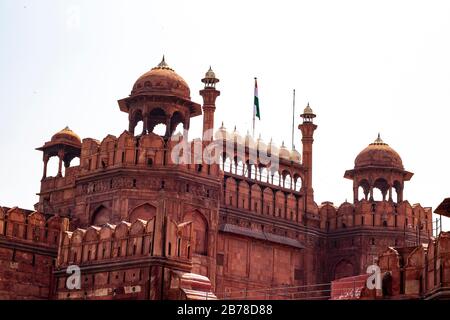 Lal Qila - das Rote Fort in Delhi, Indien, wurde im Jahr 1648 vom fünften Mughal-Kaiser Shah Jahan errichtet Stockfoto