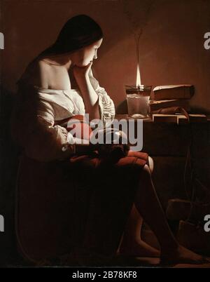 Georges de La Tour - Das Magdalen mit der Rauchenden Flamme Stockfoto
