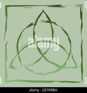 Gezeichnete Kontur grünes keltisches heidnisches Symbol Triquetra im quadratischen Rahmen Stock Vektor