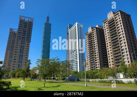 Wolkenkratzer Taipei 101 im Xinyi District, Taipeh, Taiwan Stockfoto