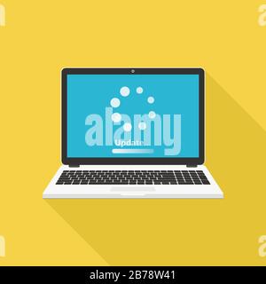 Laptop mit Vektorgrafiken zum Laden von Updates, flaches Design Stock Vektor
