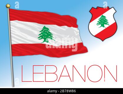Offizielle Nationalflaggen und -Wappen des Libanon, mittlerer Osten, Vektorgrafiken Stock Vektor