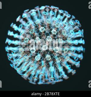 Konzeptioneller Veranschaulichungsvirus. Bild eines Virus, Erreger mit generischer Virusform. 3D-Abbildung. Stockfoto