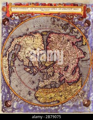 Gerard de Jode 1593 Karte Nordhalbkugel. Stockfoto