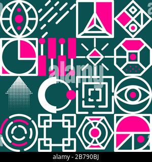 Kreativer hintergrund im memphis-stil, nahtloses Muster im 80er-Stil, modische Vektorvorlage mit geometrischen Formen Stock Vektor