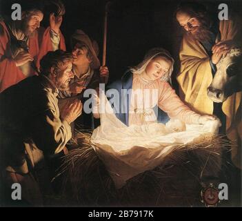 Gerard van Honthorst - Anbetung der Hirten Stockfoto