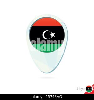 Libysche Flagge Karte PIN-Symbol auf weißem Hintergrund. Vektorgrafiken. Stock Vektor