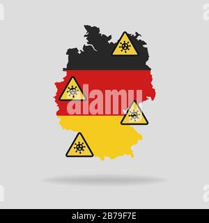 Karte mit der Flagge Deutschlands und Dem Pandemischen Stopp-Roman Coronavirus Outbreak Covid-19 2019-nCoV-Zeichen. Stock Vektor