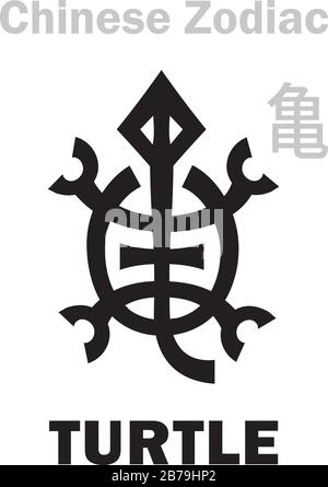 Astrologie Alphabet: Schildkröte / SCHILDKRÖTE [亀] Zeichen des chinesischen Tierkreises. Außerdem: Black Tortoise ('The Dark Warrior'), Guardian of The North. Chinesisches Zeichen. Stock Vektor