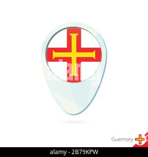 Guernsey Flag Karte Pin Icon auf weißem Hintergrund. Vektorgrafiken. Stock Vektor