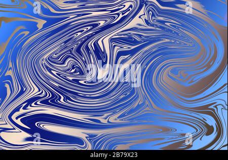 Abstrakter digital generierter Hintergrund mit verflüssigtem Effekt in trandigen Blau- und Silberfarben. Luxuriöse digitale Kunstvorlage für Verpackung, Verpackung, Schrott Stockfoto