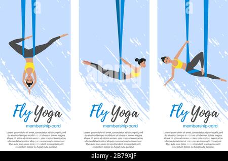 Wunderschönes Mädchen, das Sportwear trägt und dabei Fly Yoga macht Stock Vektor