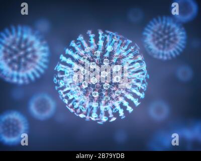 Konzeptioneller Veranschaulichungsvirus. Bild eines Virus, Erreger mit generischer Virusform. 3D-Abbildung. Stockfoto