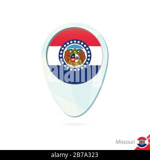 USA State Missouri Flag Karte Pin Icon auf weißem Hintergrund. Vektorgrafiken. Stock Vektor