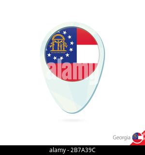 USA State Georgia Flag Location Map Pin-Symbol auf weißem Hintergrund. Vektorgrafiken. Stock Vektor