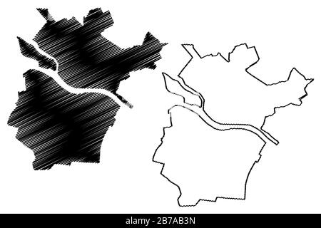 Stadt Jekabpils (Republik Lettland, Verwaltungsgebiete von Lettland, republikanische Städte) Karte Vektor-Illustration, Skizze Jekabpils Karte Stock Vektor