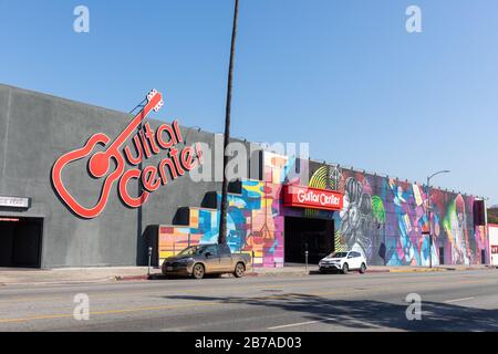 Blick auf das Guitar Center in West Hollywood, LA Stockfoto