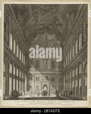 Gezicht in de Burgerzaal van het Nieuwe Stadhuis, Staudamm 14, gezien naar schepenskamer,17605. Stockfoto