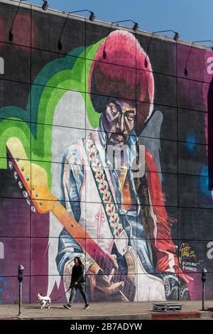 Jimi Hendrix Graffiti auf Sunset blvd, CA Stockfoto